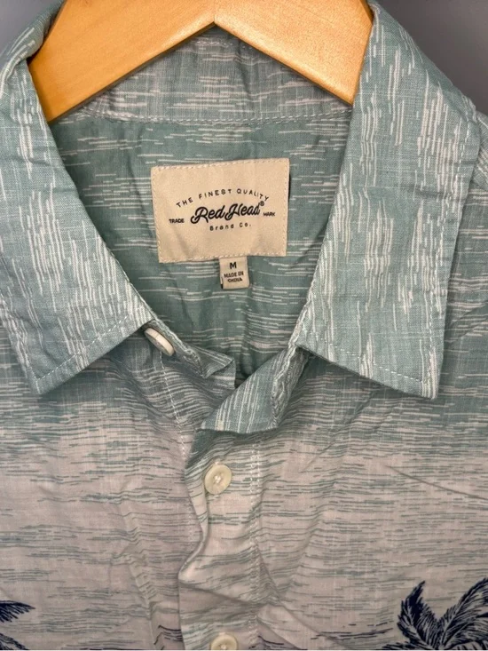 RedHead Men's Short-Sleeve Palm Print Button-Down Shirt - Teal/Blue - Picture 5 of 11
